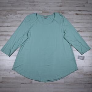 3/4 Sleeve Top Women's XL Drapey Rayon Stretch Knit Jade Blue Green Coastal NEW